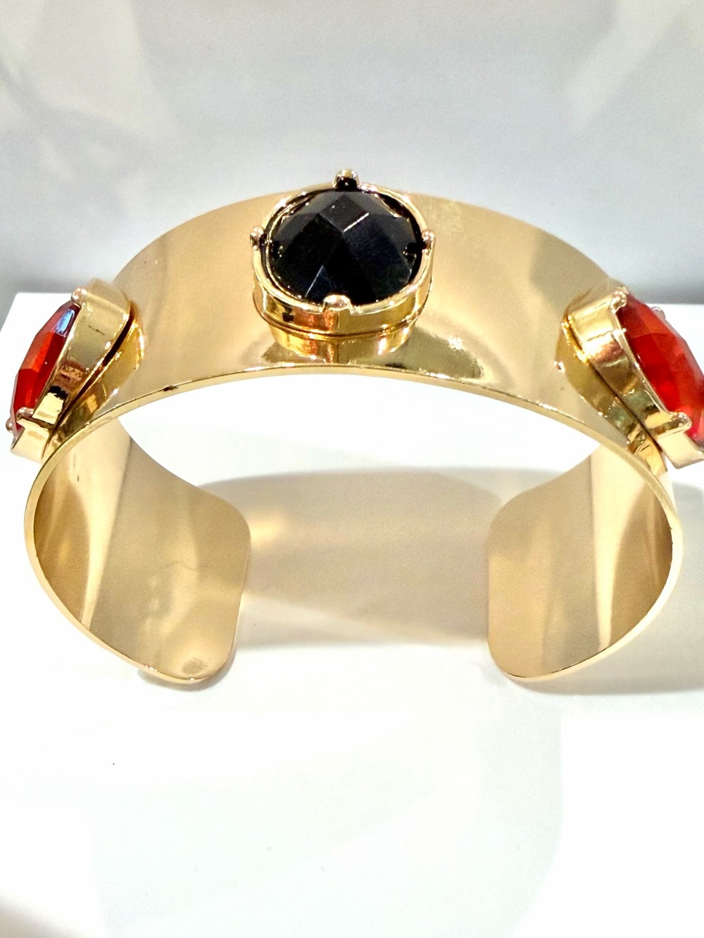 Gold-Tone Cuff Bracelet with Black and Red Gem Accents like new!
